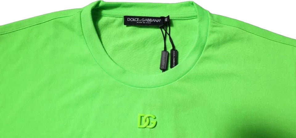 Dolce & Gabbana Green Logo Polyester Crew Neck T-shirt Groen