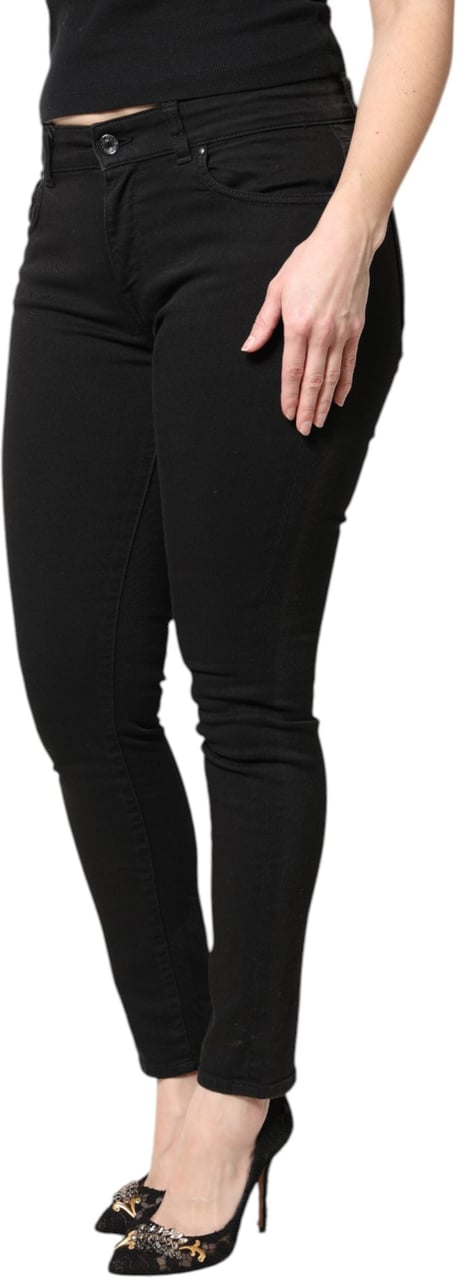 Dolce & Gabbana Black Cotton Mid Waisted Skinny Denim Jeans Zwart