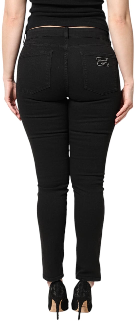 Dolce & Gabbana Black Cotton Mid Waisted Skinny Denim Jeans Zwart