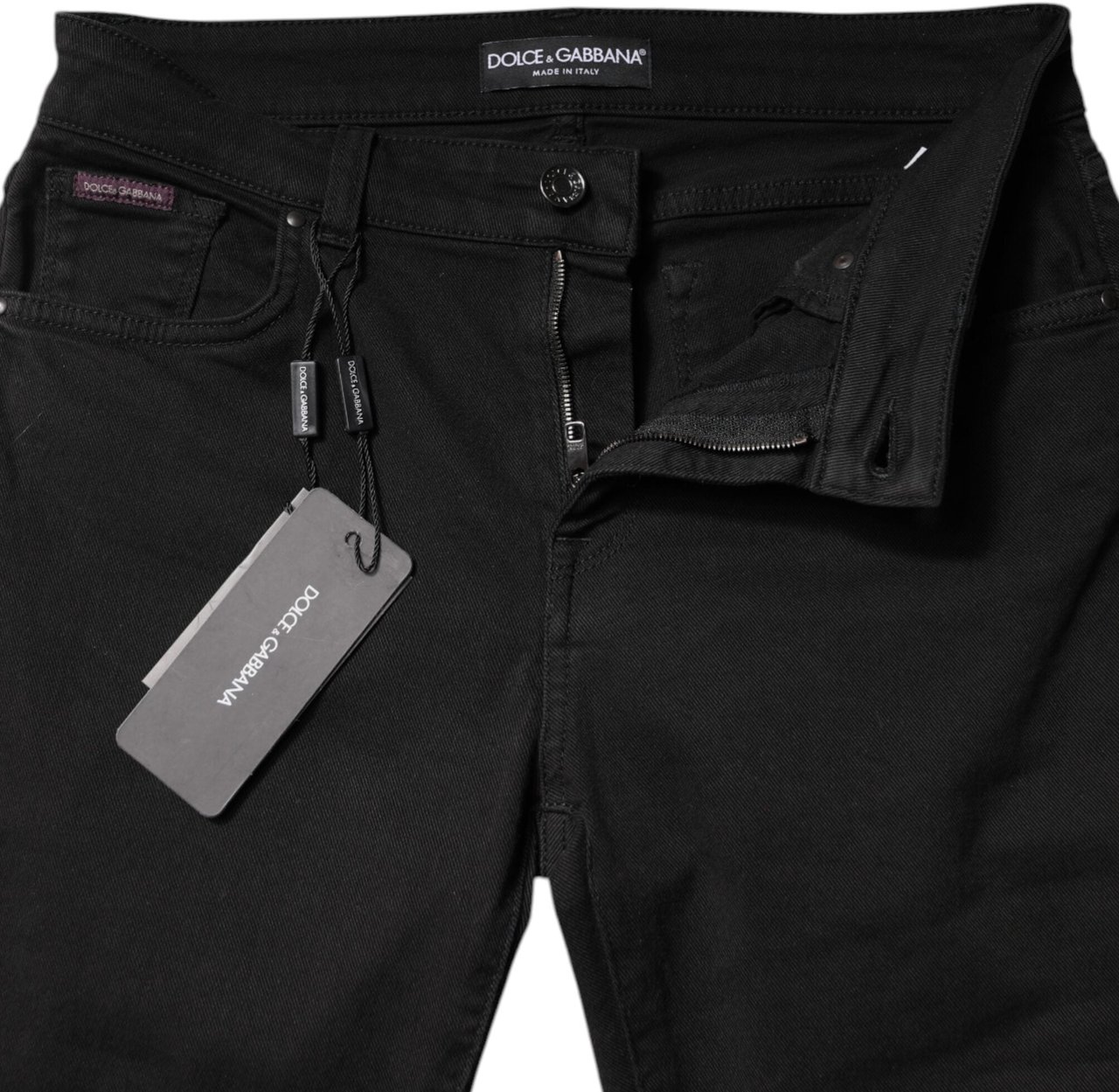Dolce & Gabbana Black Cotton Mid Waisted Skinny Denim Jeans Zwart