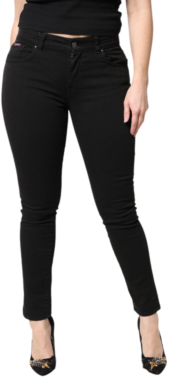 Dolce & Gabbana Black Cotton Mid Waisted Skinny Denim Jeans Zwart