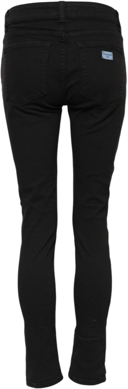 Dolce & Gabbana Black Cotton Logo Skinny Mid Waist Denim Jeans Zwart