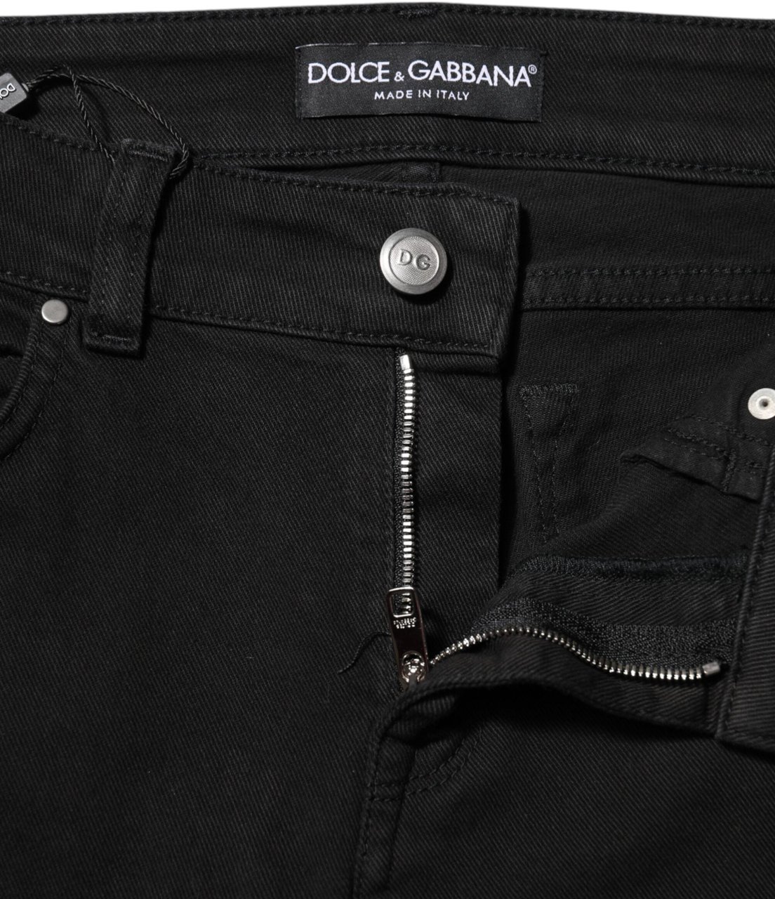 Dolce & Gabbana Black Cotton Logo Skinny Mid Waist Denim Jeans Zwart