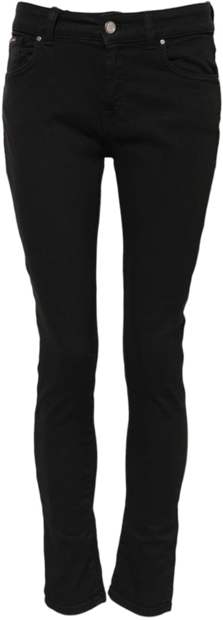 Dolce & Gabbana Black Cotton Logo Skinny Mid Waist Denim Jeans Zwart