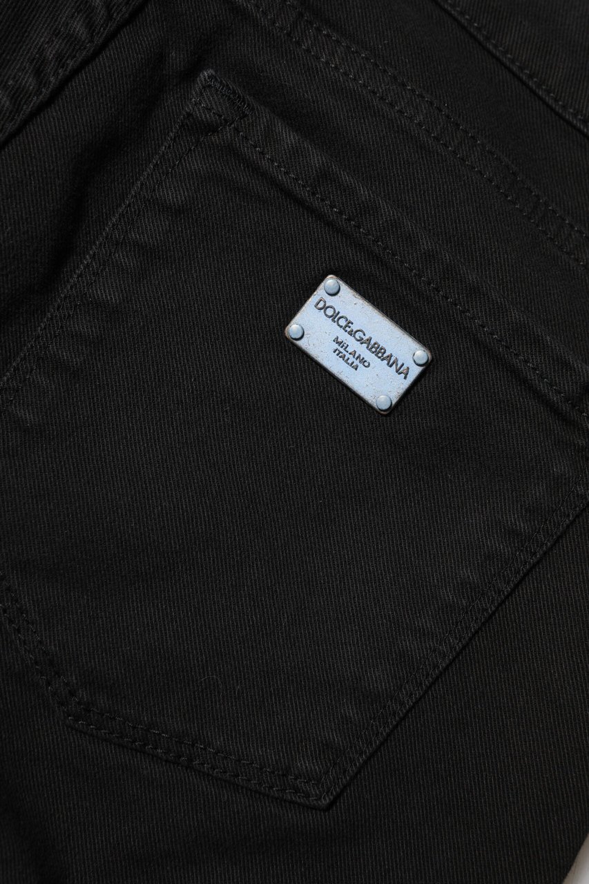 Dolce & Gabbana Black Cotton Logo Skinny Mid Waist Denim Jeans Zwart