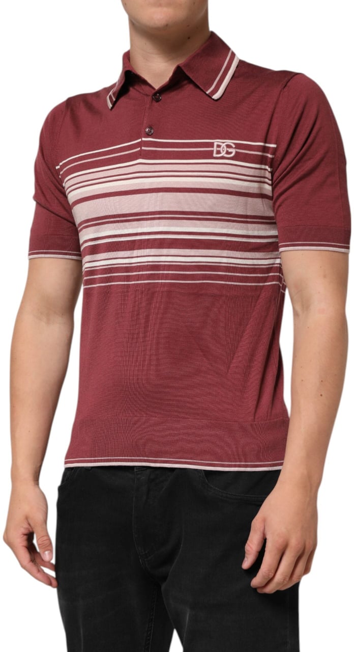Dolce & Gabbana Cotton Burgundy Striped DG Logo Polo T-shirt Maroon