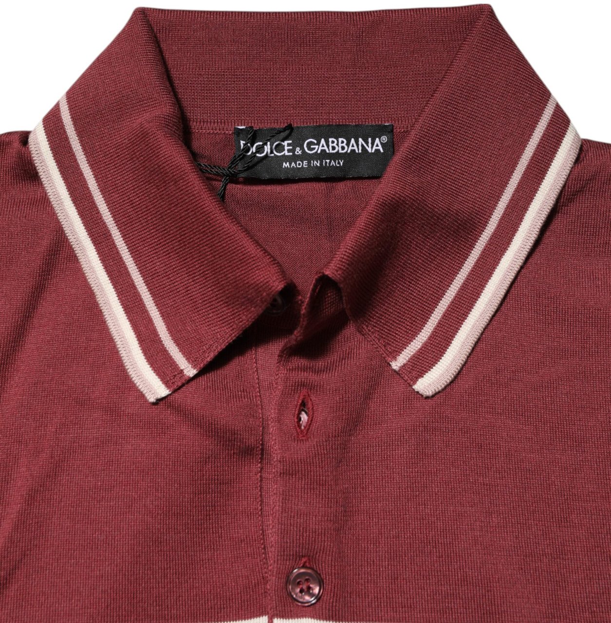 Dolce & Gabbana Cotton Burgundy Striped DG Logo Polo T-shirt Maroon