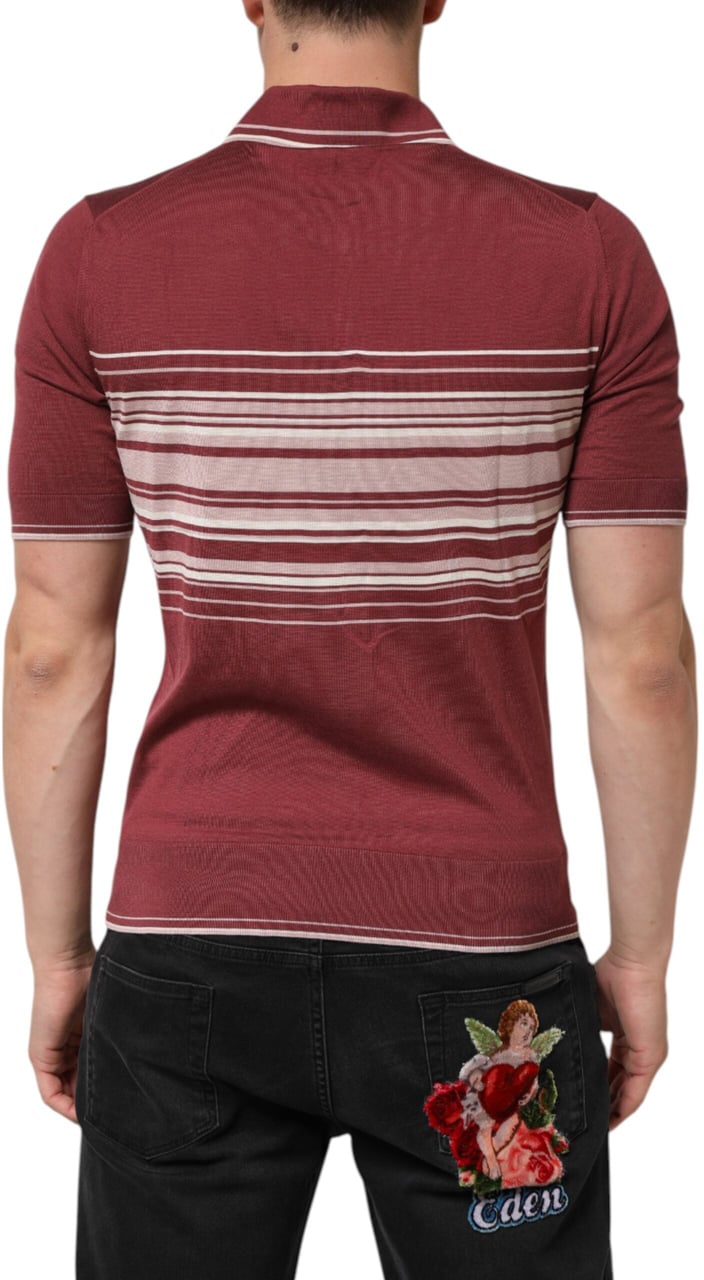 Dolce & Gabbana Cotton Burgundy Striped DG Logo Polo T-shirt Maroon