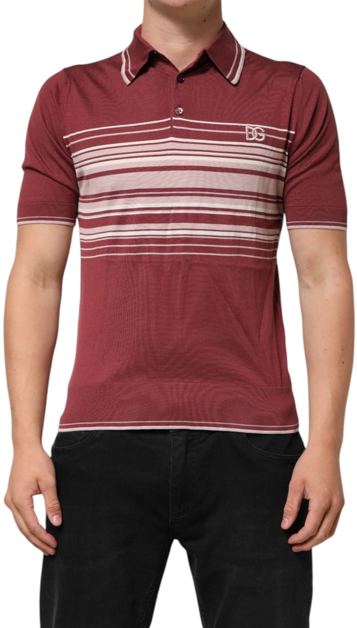 Dolce & Gabbana Cotton Burgundy Striped DG Logo Polo T-shirt Maroon