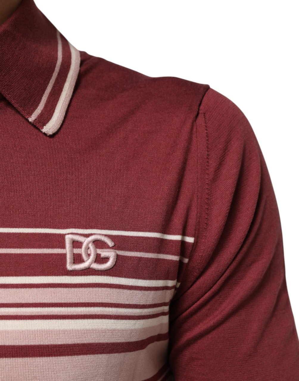 Dolce & Gabbana Cotton Burgundy Striped DG Logo Polo  T-shirt Maroon