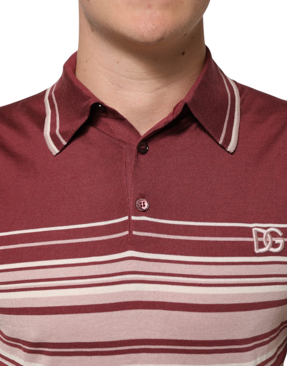 Dolce & Gabbana Cotton Burgundy Striped DG Logo Polo  T-shirt Maroon