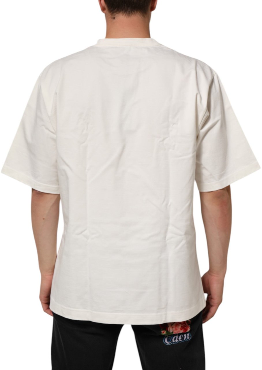 Dolce & Gabbana White Logo Print Cotton Crew Neck Men T-shirt Wit
