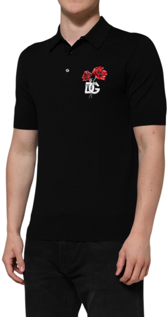 Dolce & Gabbana Black Wool Logo Floral Short Sleeve T-shirt Bruin