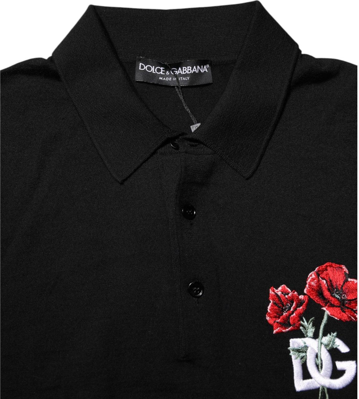 Dolce & Gabbana Black Wool Logo Floral Short Sleeve T-shirt Bruin