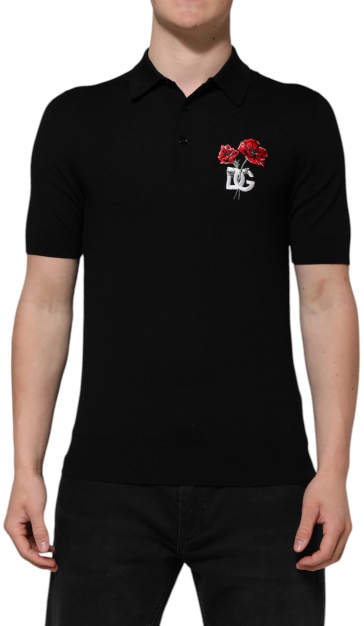 Dolce & Gabbana Black Wool Logo Floral Short Sleeve T-shirt Bruin