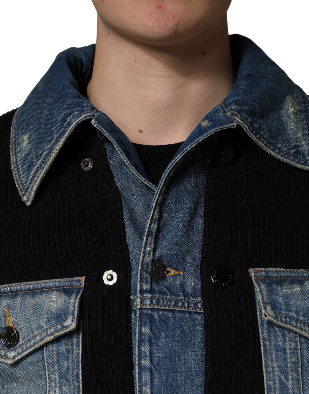 Dolce & Gabbana Black Blue Cotton Denim Blouson Men Jacket Divers