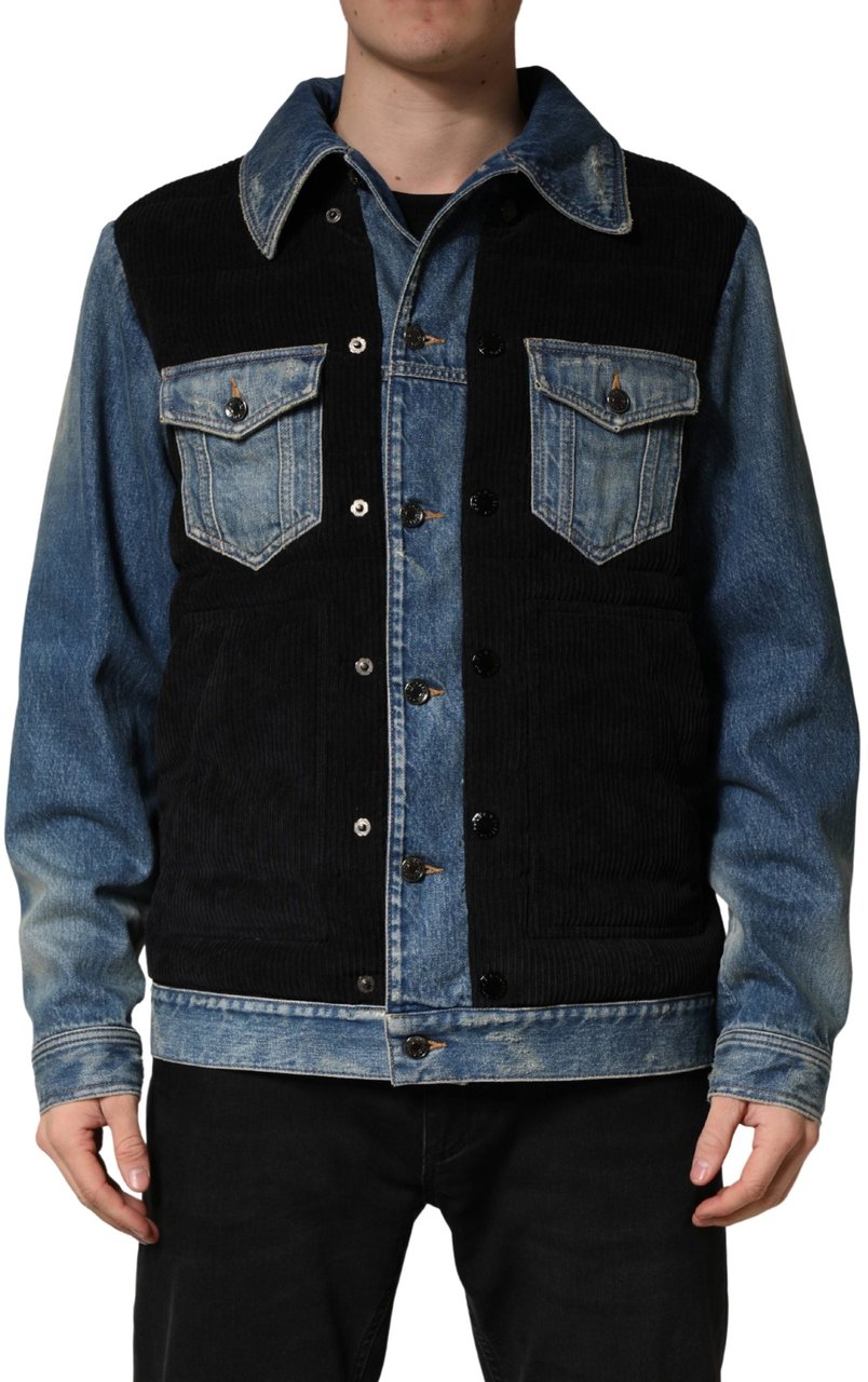 Dolce & Gabbana Black Blue Cotton Denim Blouson Men Jacket Divers