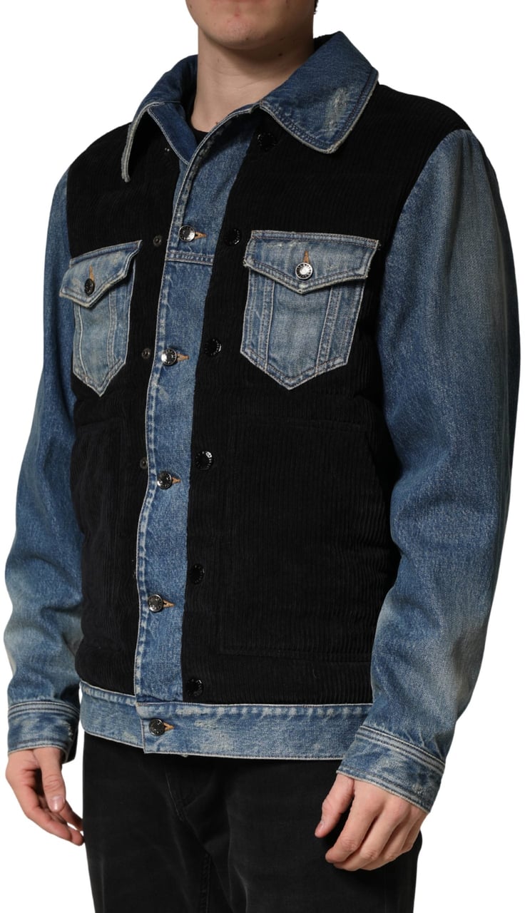 Dolce & Gabbana Black Blue Cotton Denim Blouson Men Jacket Divers