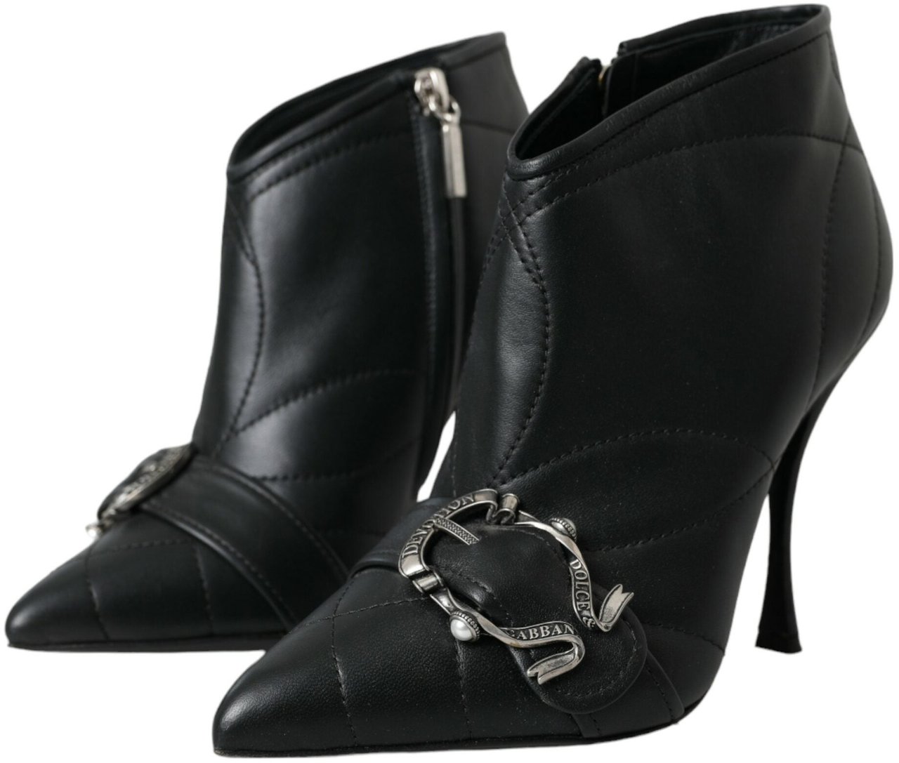 Dolce & Gabbana Black Devotion Quilted Buckled Boots Shoes Zwart