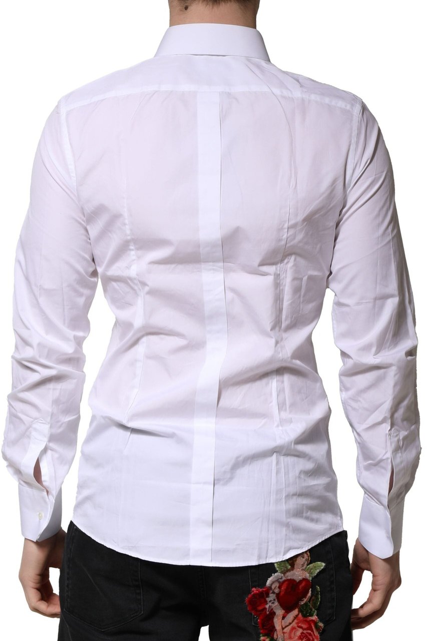 Dolce & Gabbana White Cotton GOLD Long Sleeves Formal Shirt Wit