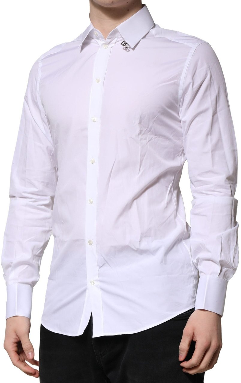Dolce & Gabbana White Cotton GOLD Long Sleeves Formal Shirt Wit