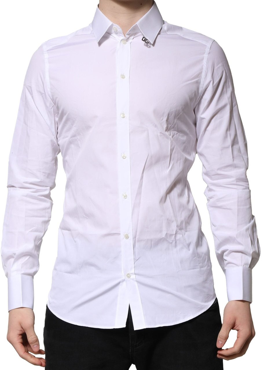 Dolce & Gabbana White Cotton GOLD Long Sleeves Formal Shirt Wit