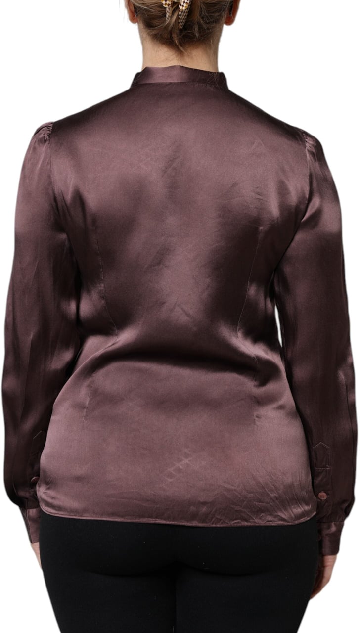 Dolce & Gabbana Brown Ascot Collar Long Sleeve Blouse Top Bruin