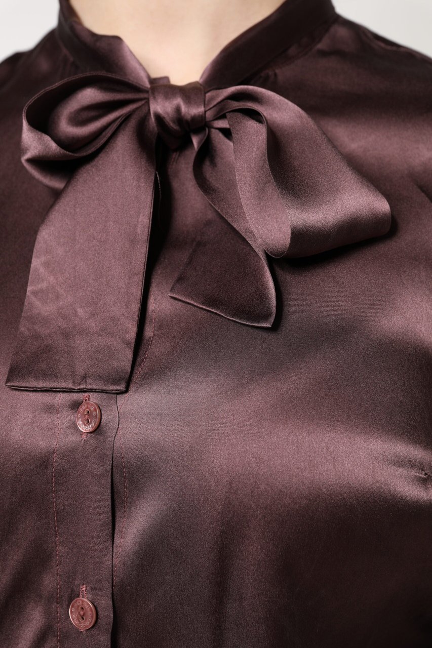 Dolce & Gabbana Brown Ascot Collar Long Sleeve Blouse Top Bruin