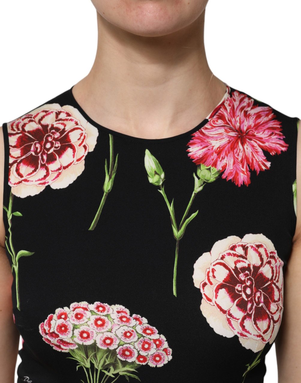 Dolce & Gabbana Black Floral Print Sleeveless Tank Blouse Top Zwart