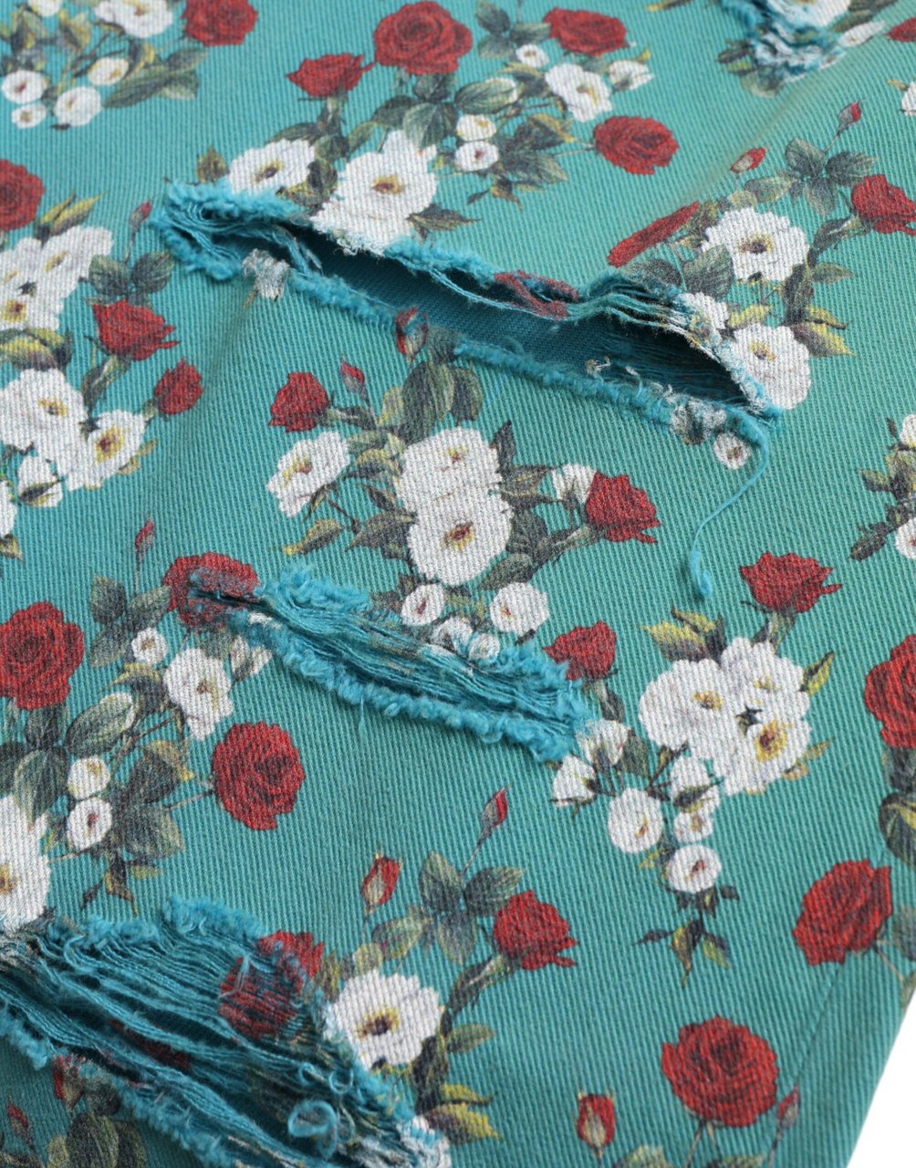 Dolce & Gabbana Blue Floral Print Skinny Cotton Denim Pants Blauw