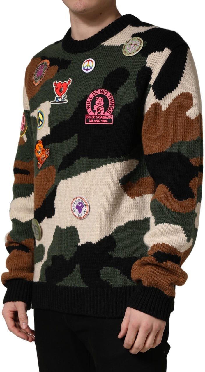 Dolce & Gabbana Multicolor Intarsia-Knit Camouflage Pullover Sweater Divers