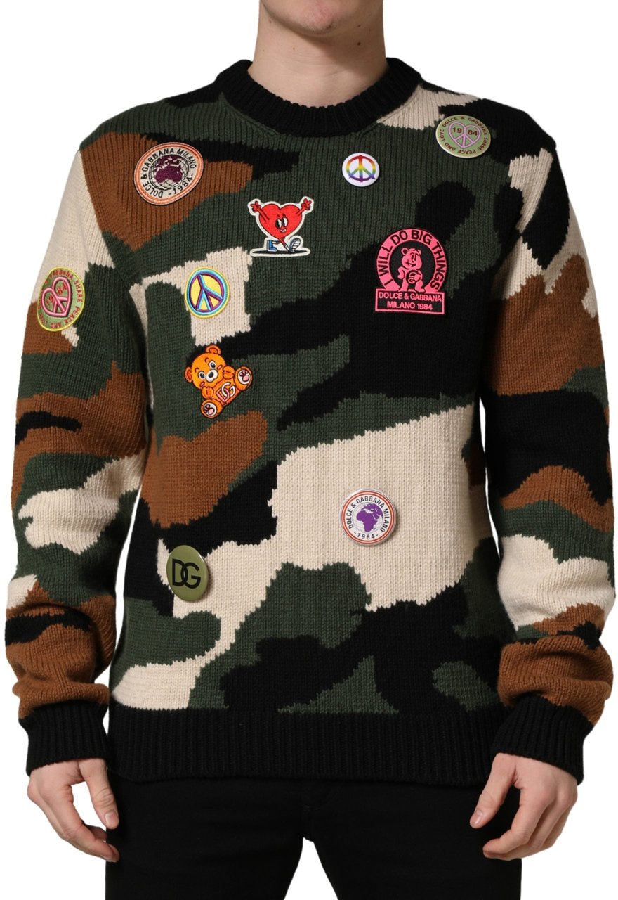 Dolce & Gabbana Multicolor Intarsia-Knit Camouflage Pullover Sweater Divers