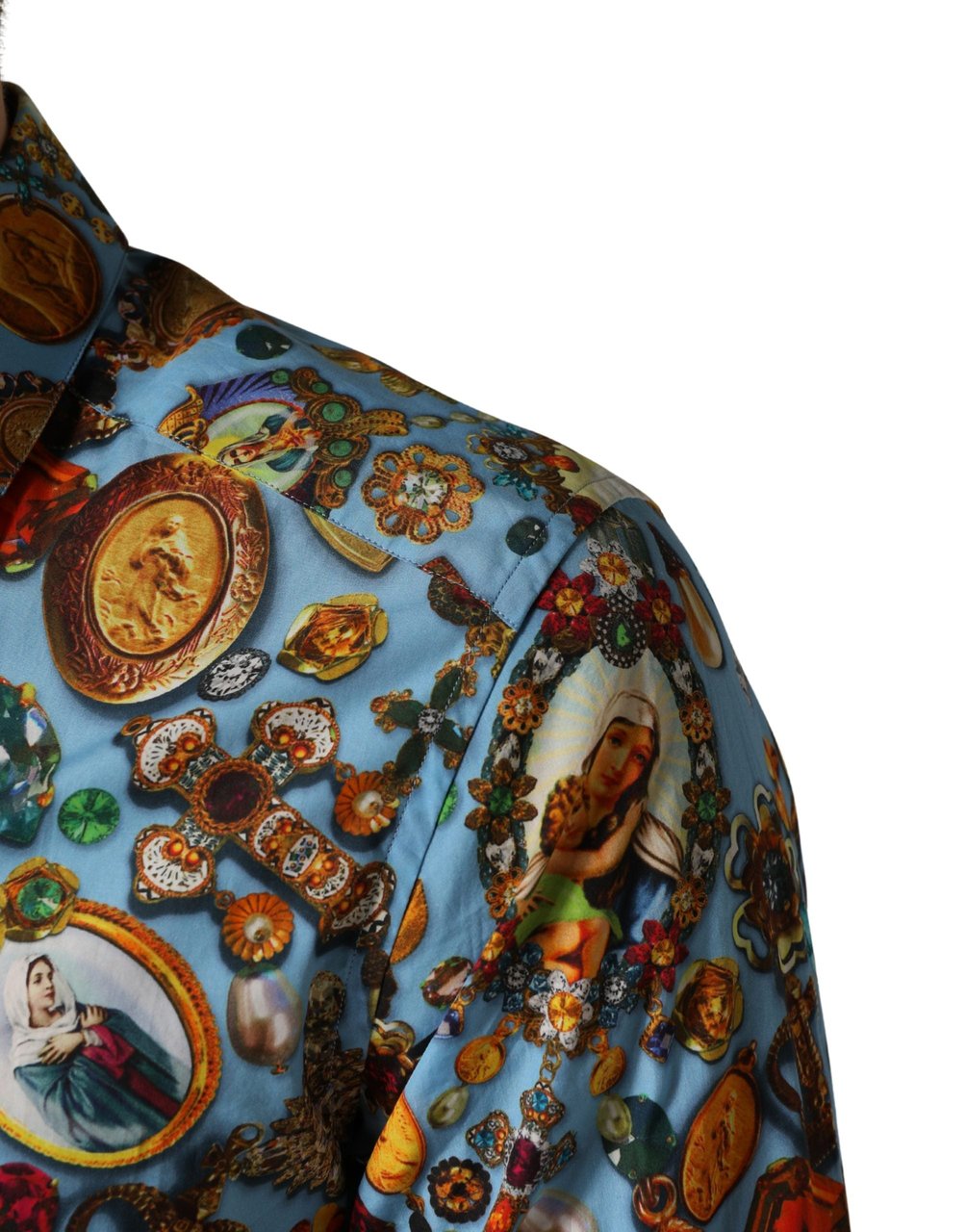 Dolce & Gabbana Blue Cotton Jewel Print Button Down GOLD Shirt Goud