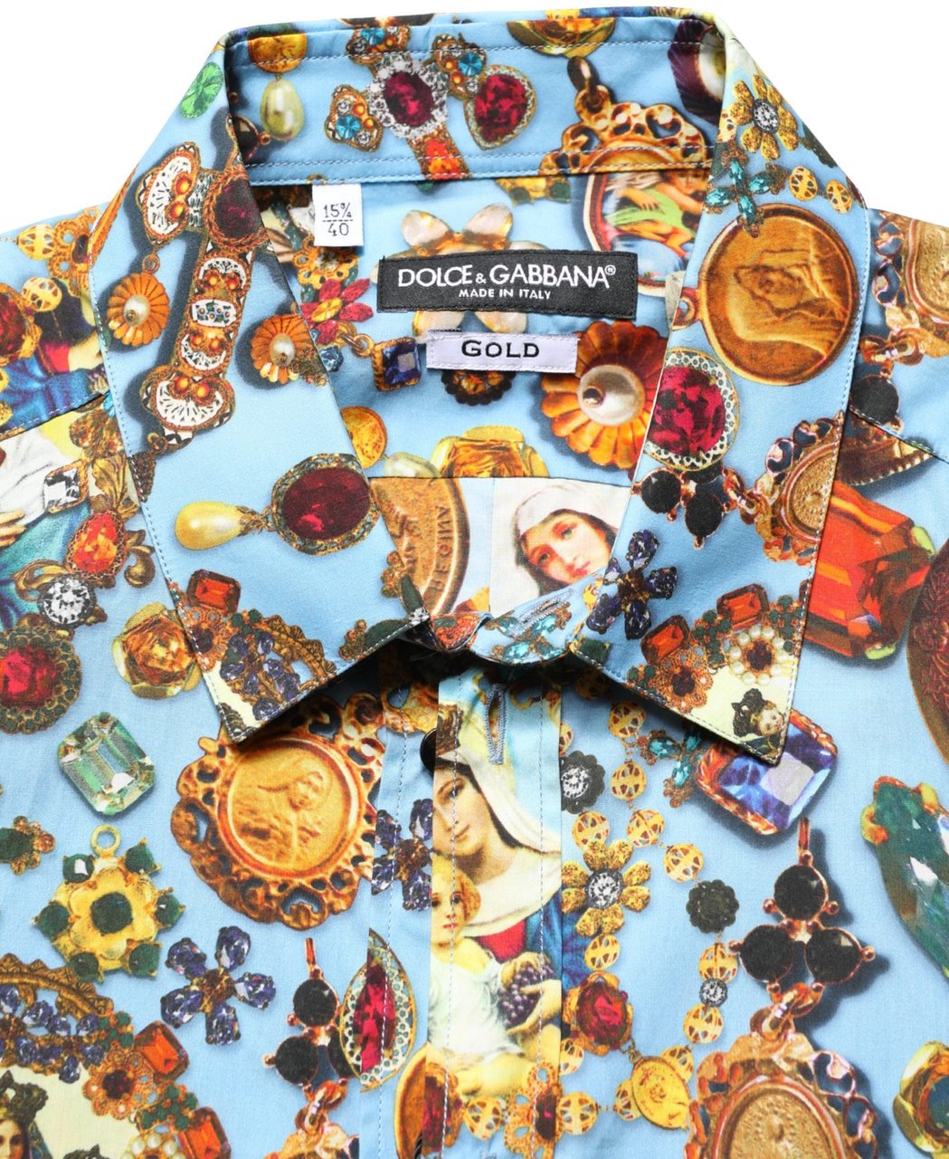 Dolce & Gabbana Blue Cotton Jewel Print Button Down GOLD Shirt Goud