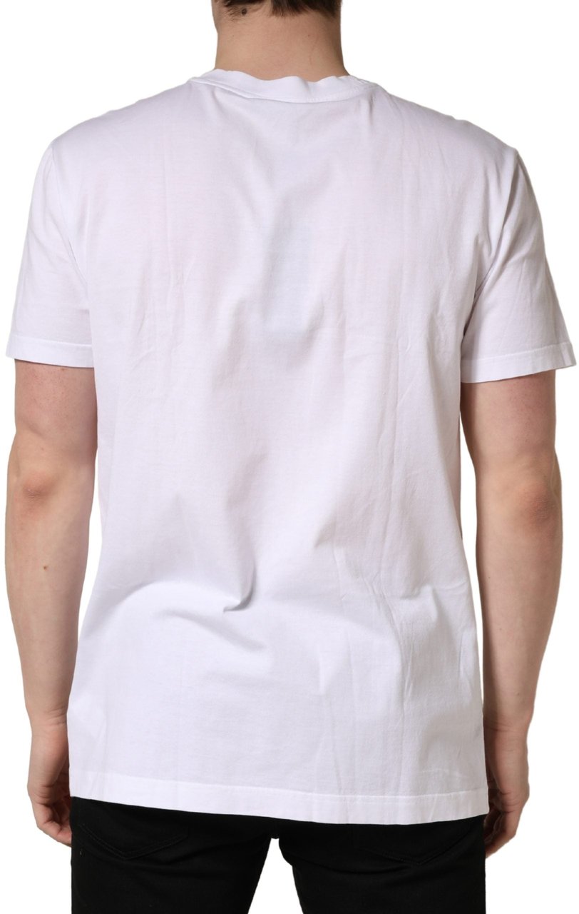 Dolce & Gabbana White Barcode Cotton Crew Neck Men T-shirt Wit