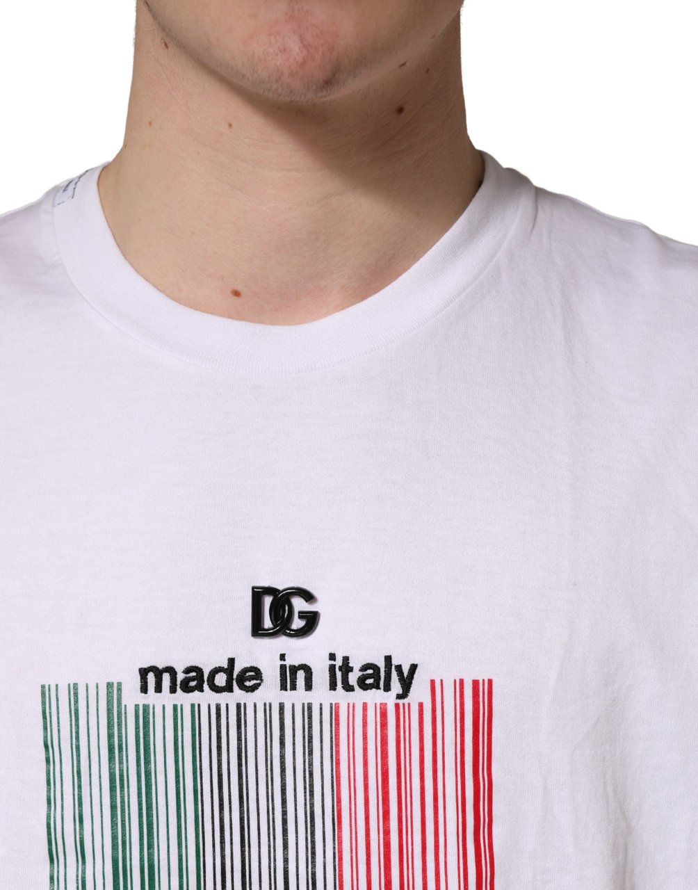 Dolce & Gabbana White Barcode Cotton Crew Neck Men T-shirt Wit