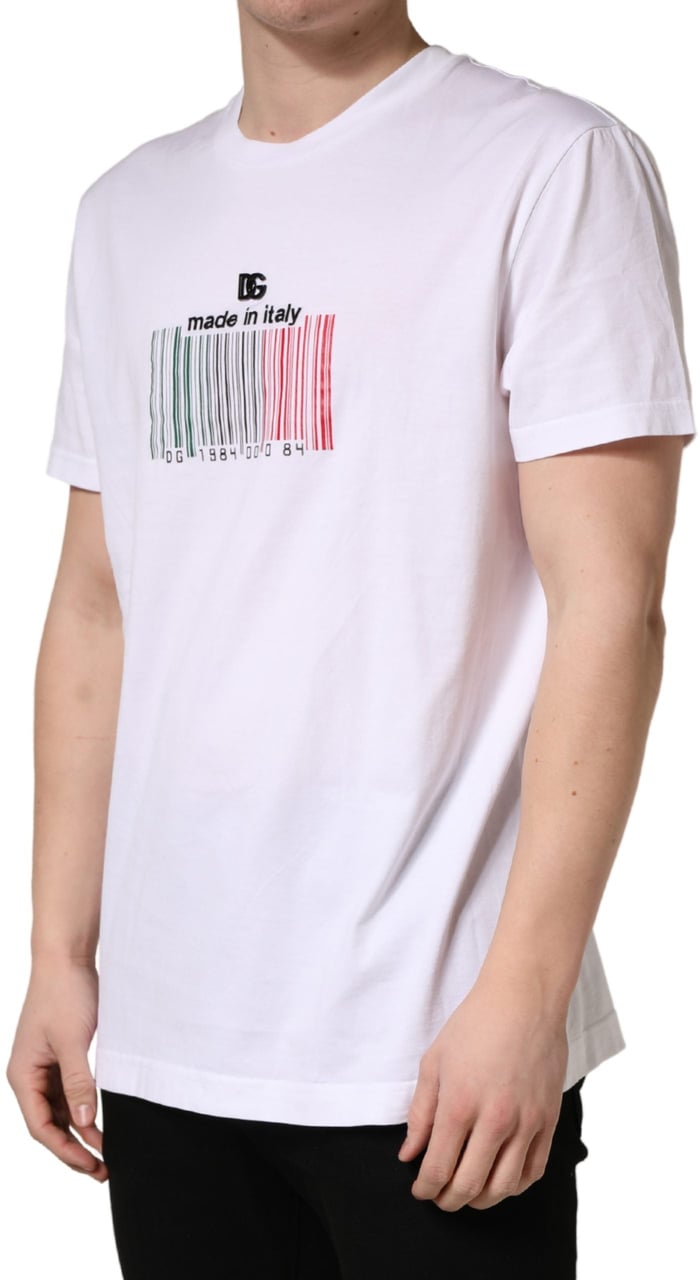 Dolce & Gabbana White Barcode Cotton Crew Neck Men T-shirt Wit