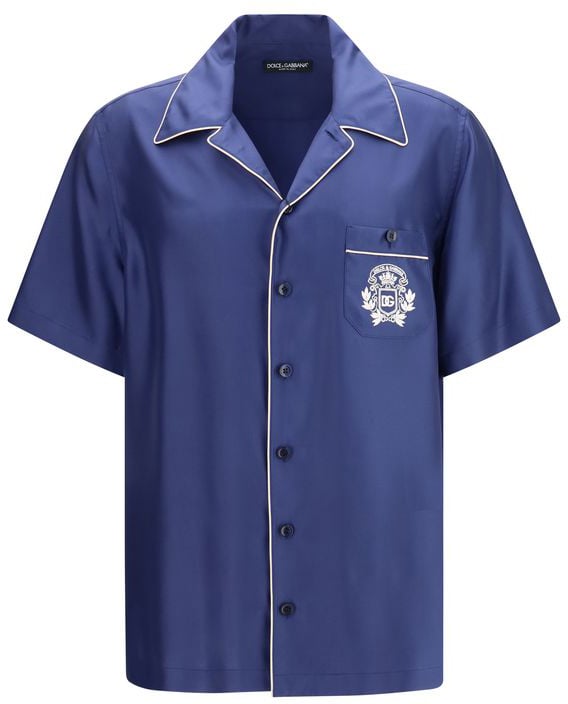 Dolce & Gabbana Dolce & Gabbana Blue Silk Shortsleeve Shirt Blauw