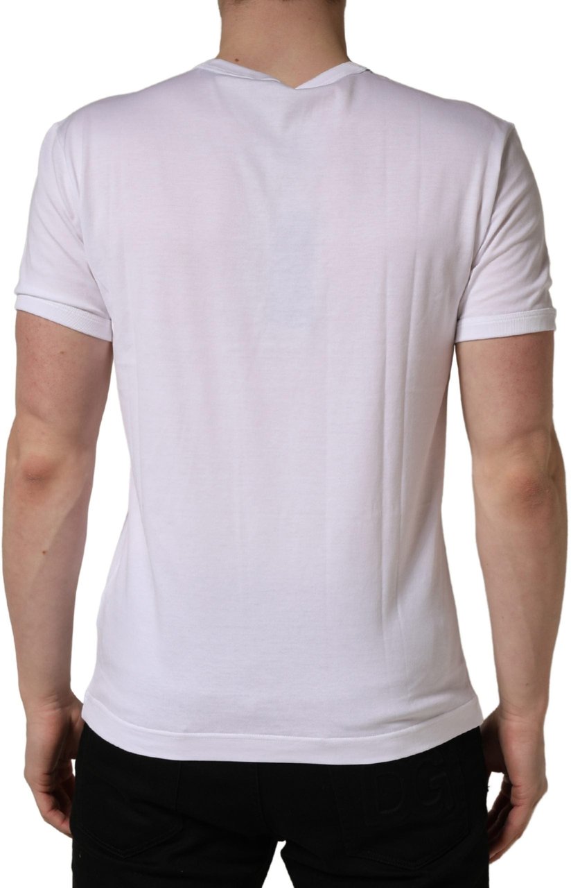 Dolce & Gabbana White Palm Embroidered Men Crew Neck T-shirt Wit