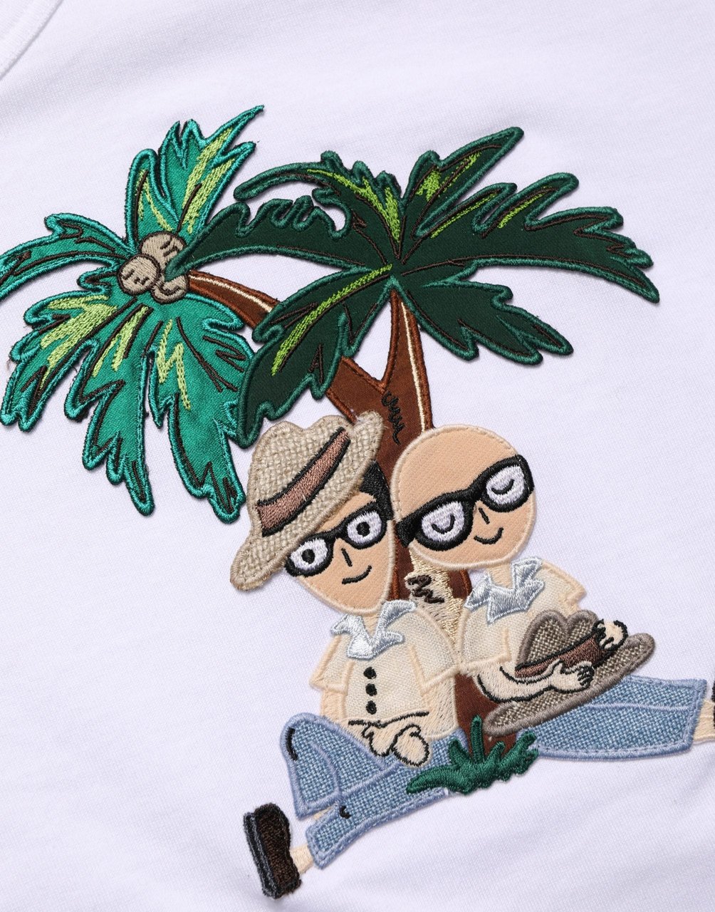 Dolce & Gabbana White Palm Embroidered Men Crew Neck T-shirt Wit