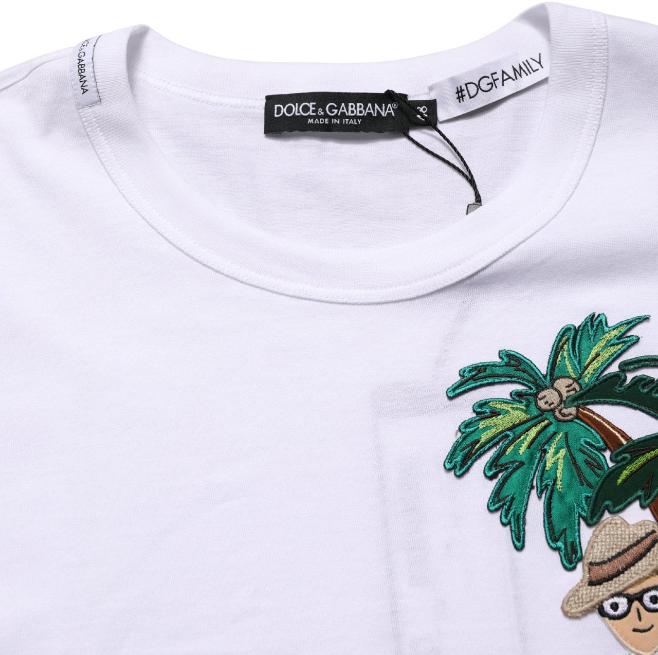 Dolce & Gabbana White Palm Embroidered Men Crew Neck T-shirt Wit