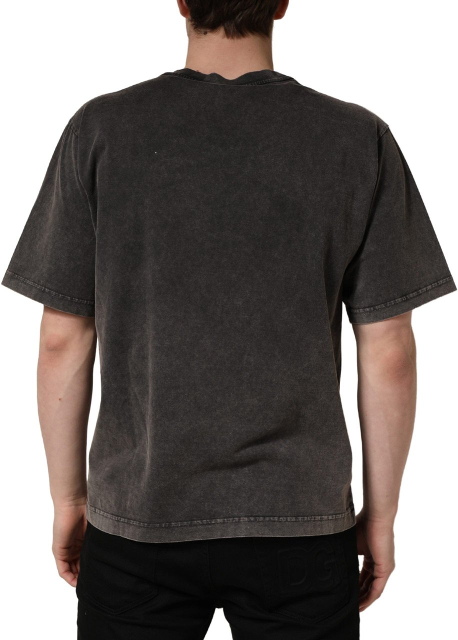 Dolce & Gabbana Gray Logo Embellished Men Crew Neck T-shirt Grijs