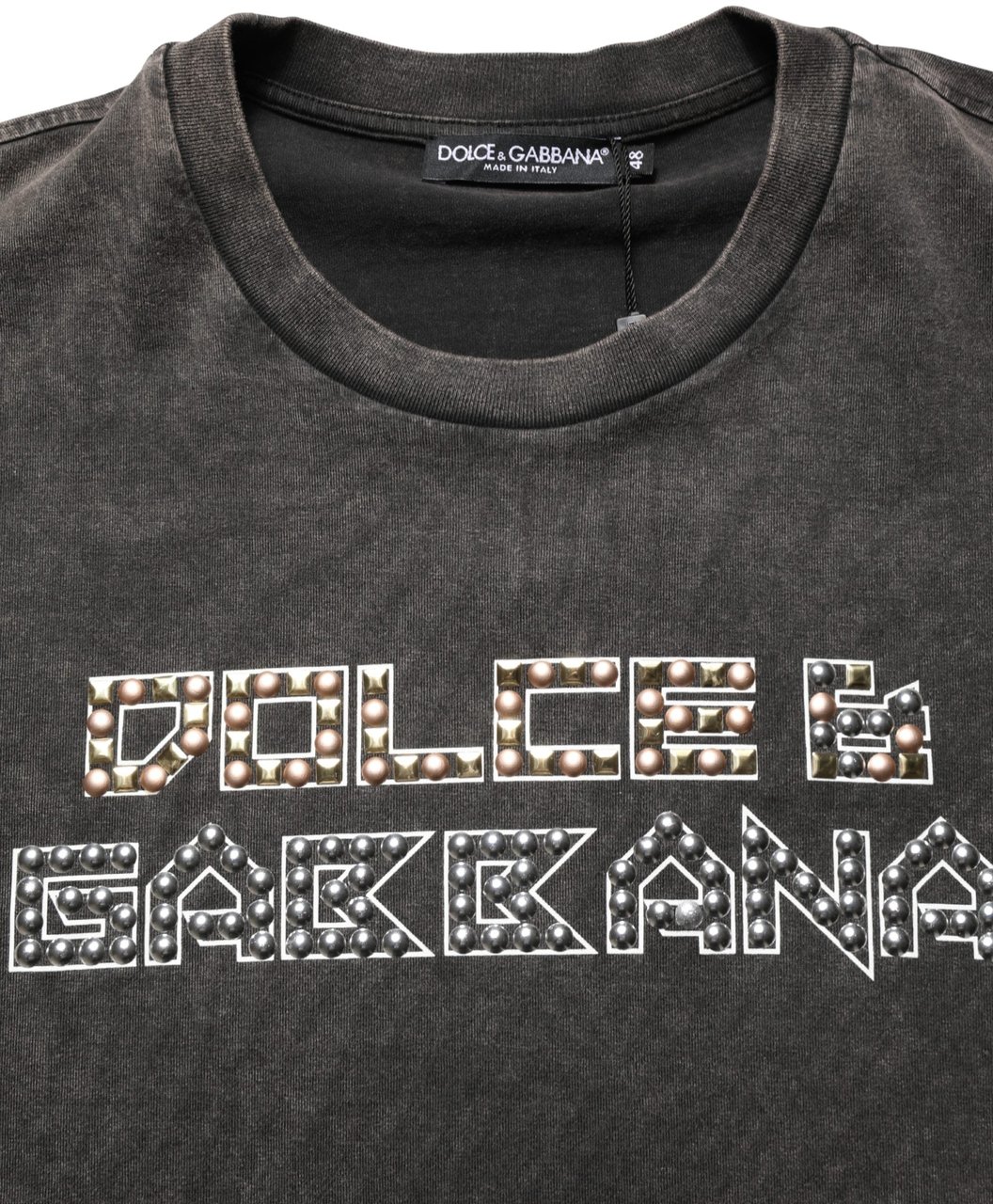Dolce & Gabbana Gray Logo Embellished Men Crew Neck T-shirt Grijs