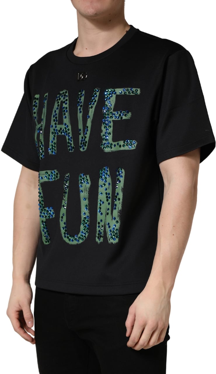 Dolce & Gabbana Black Have Fun Embellished Crew Neck T-shirt Zwart