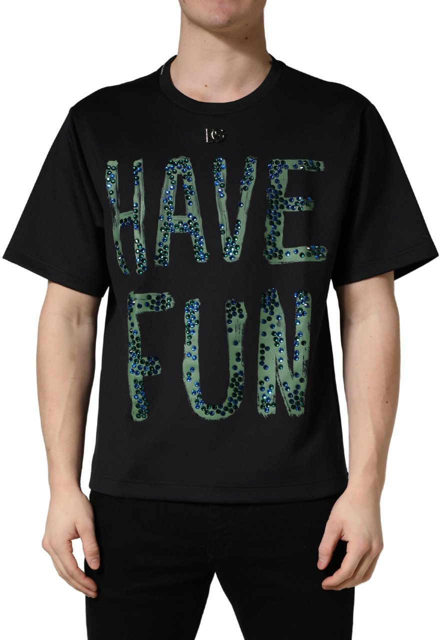 Dolce & Gabbana Black Have Fun Embellished Crew Neck T-shirt Zwart