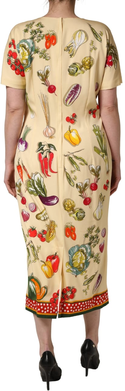 Dolce & Gabbana Beige Fruit PolkaDot Sheath Silk Midi Dress Beige