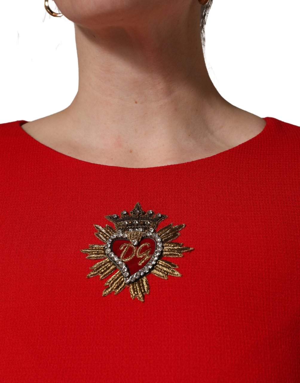 Dolce & Gabbana Red Heart Emmbellished Wool Mini  Dress Rood