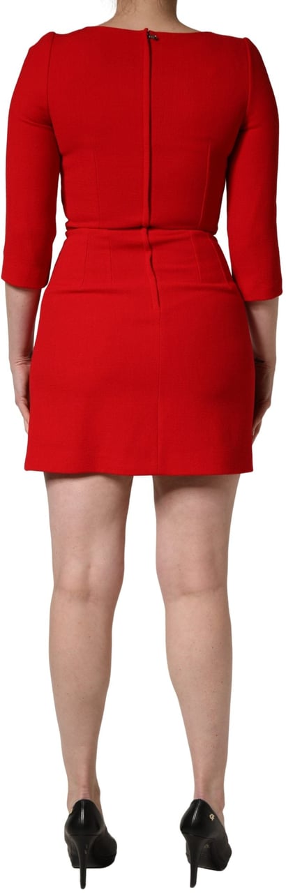 Dolce & Gabbana Red Heart Emmbellished Wool Mini  Dress Rood