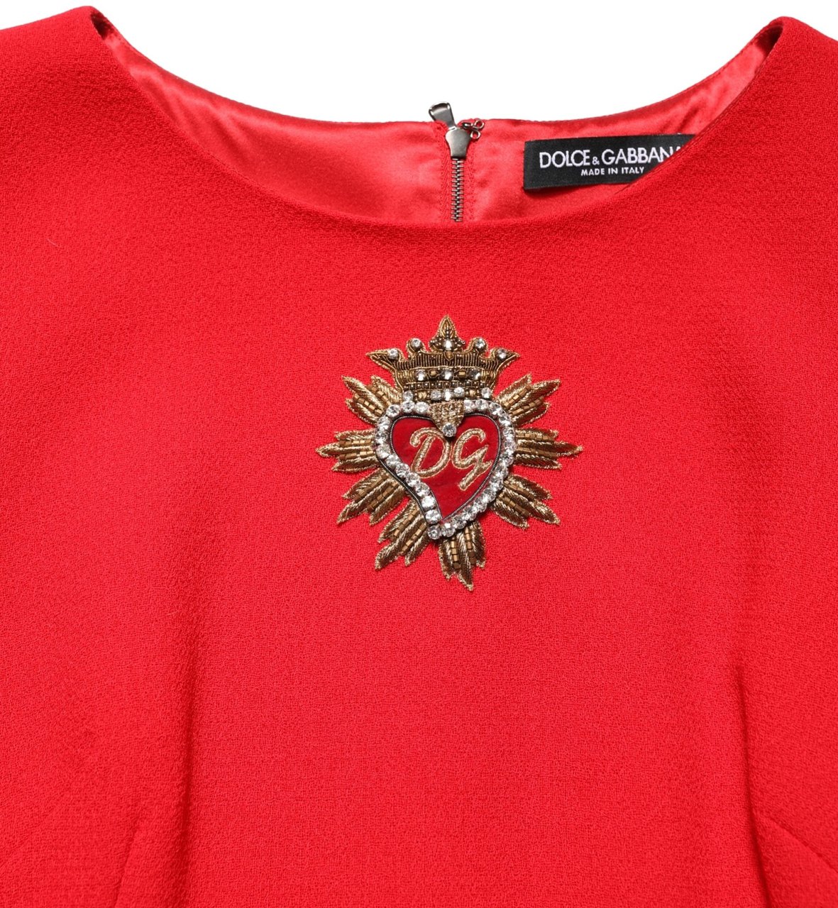 Dolce & Gabbana Red Heart Emmbellished Wool Mini  Dress Rood