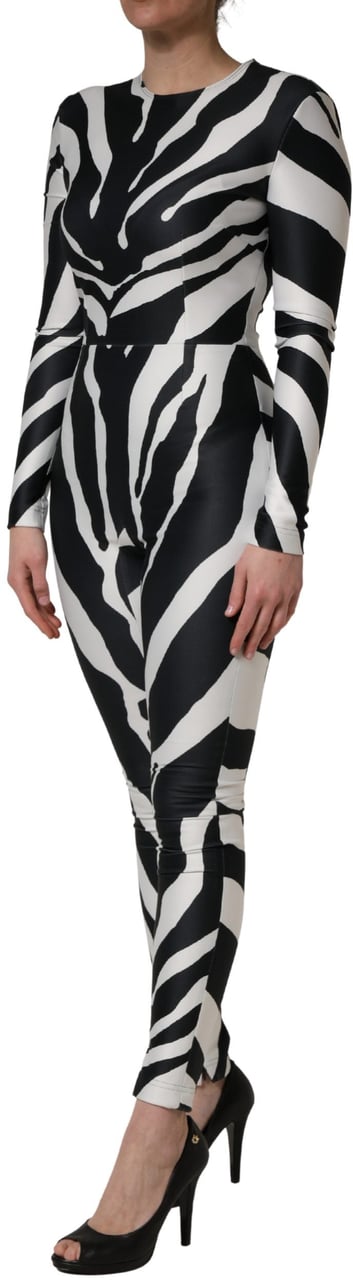 Dolce & Gabbana Black White Polyester Zebra Pattern Jumpsuit Divers